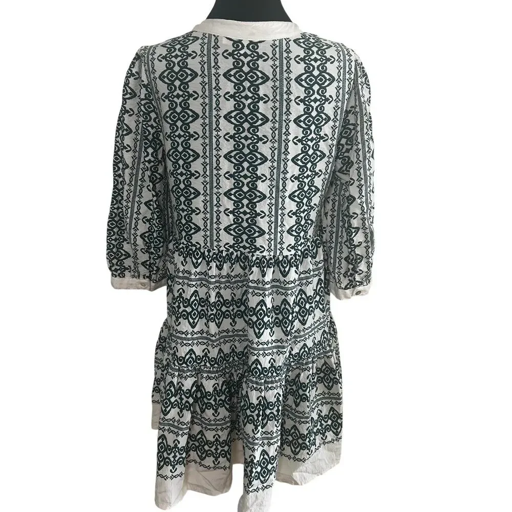 Fig & Flower Dress Boho Cream Green Tiered Knee Length SZ M Anthropologie Derby - Picture 4 of 9